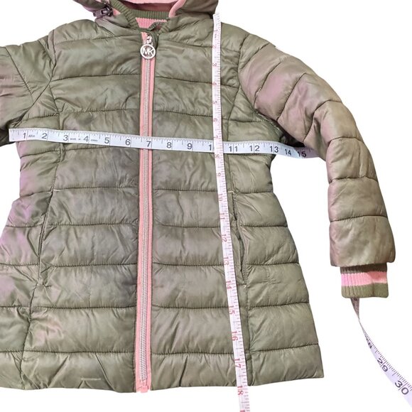 Michael Michael Kors Girls Olive Green & Pink Hoodie  Puffer Jacket Size 3T - Picture 5 of 6
